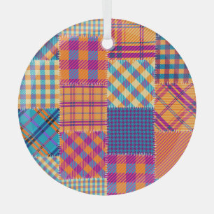 Ornement En Verre Patchwork textile : motif vintage transparent.