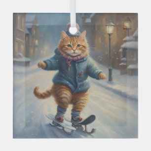 Ornement En Verre Patinage mignon Meowy Amoureux des chats de Noël