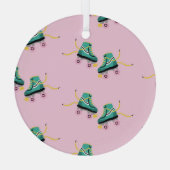 Ornement En Verre Patins à rouleaux rétrogrades : motif rose. (Verso)