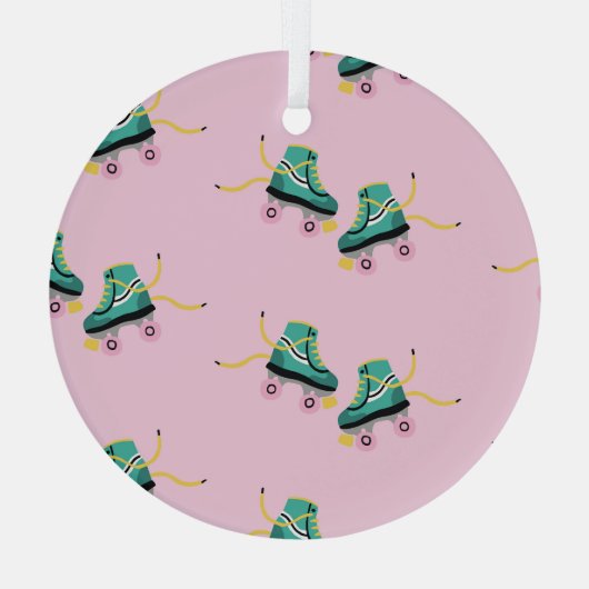 Ornement En Verre Patins à rouleaux rétrogrades : motif rose. (Verso)