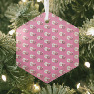 Ornement En Verre Pâtisserie Sprinkles Donuts de Noël Rose 