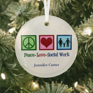 Ornement En Verre Peace Love Social Work Personalized Social Worker