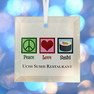 Ornement En Verre Peace Love Sushi Restaurant Custom Christmas