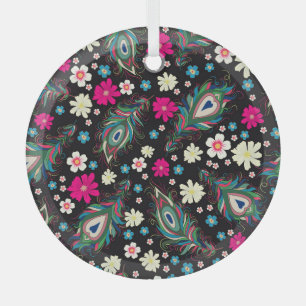 Ornement En Verre Peacock Plumes Broderie Motif sans fil