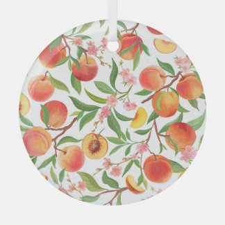 Ornement En Verre Pêcher le Motif Vintage de fruits tropicaux.