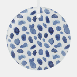 Ornement En Verre Peint À La Main, Aquarelle Bleue Taches.