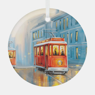Ornement En Verre Peinture à l'huile de tramway de la vieille ville