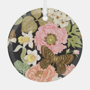 Ornement En Verre Peonies Roses vintages : Motif Floral Noir