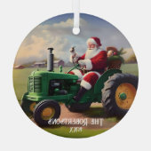 Ornement En Verre Père Noël conduisant un tracteur vert (Verso)
