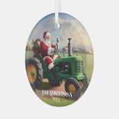 Ornement En Verre Père Noël conduisant un tracteur vert (Avant gauche)