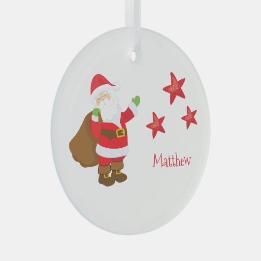 Ornement En Verre Père Noël personnalisé avec étoiles (Avant droite)