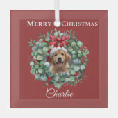 Ornement En Verre Personalized Pet Christmas with Wreath & Name (Recto)