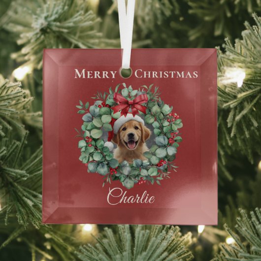 Ornement En Verre Personalized Pet Christmas with Wreath & Name (Insitu)