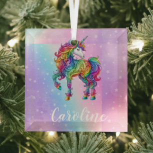 Ornement En Verre Personnalisé Coloré magique unicorne