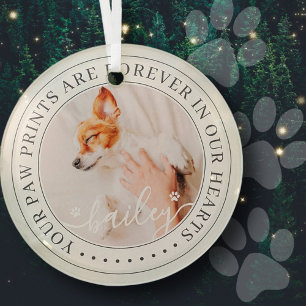 Ornement En Verre Pet Memorial Empreintes de pattes Coeurs Élégant P