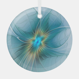 Ornement En Verre Petite Beauté Moderne Bleu Or Fractal Art Flower