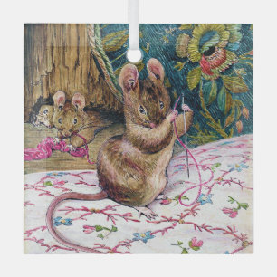 Ornement En Verre Petite souris Threading une aiguille