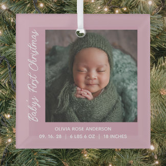 Ornement En Verre Photo de bébé pour son premier Noël en rose poudré