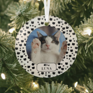 Ornement En Verre Photo de chat personnalisé avec empreinte de patte