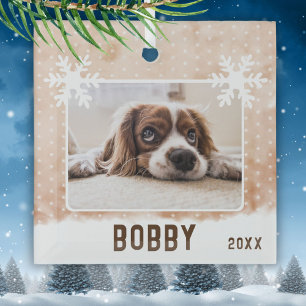 Ornement En Verre Photo de chien Nom de l'animal Flocon de neige Aqu