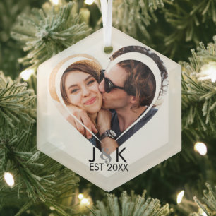 Ornement En Verre Photo de couple amoureux Heart Dating Petit Ami Pe