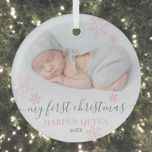 Ornement En Verre Photo de Noël de bébé fille pour son premier Noël