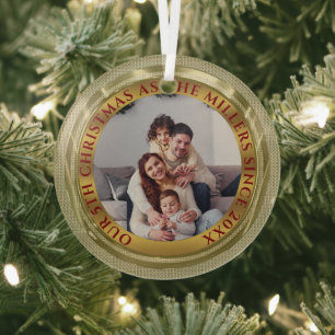 Ornement En Verre Photo de Noël personnalisée Gold Photo