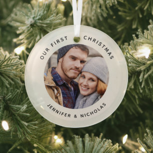 Ornement En Verre Photo de notre premier Noël de couple