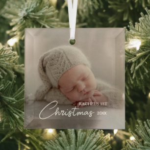 Ornement En Verre Photo du premier Noël de bébé