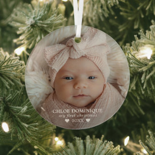 Ornement En Verre Photo du premier Noël de bébé