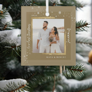 Ornement En Verre Photo encadré d'or Notre premier Noël marié  
