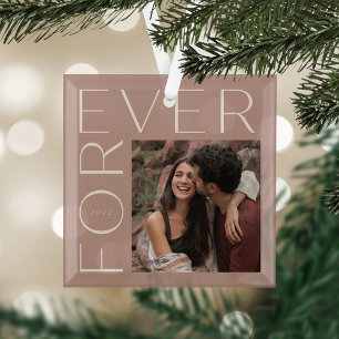Ornement En Verre Photo et année de Forever Couple