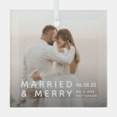 Ornement En Verre Photo mariée & Joyeuse, Noms et Date Noël (Recto)