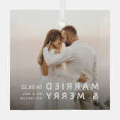 Ornement En Verre Photo mariée & Joyeuse, Noms et Date Noël (Verso)