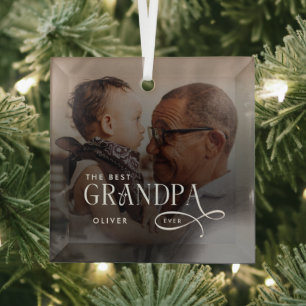 Ornement En Verre Photo personnalisé du meilleur grand-père moderne
