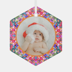 Ornement En Verre Photo personnalisé Joyeux Noël Moderne Coloré