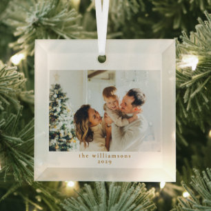 Ornement En Verre Photo personnalisé Noël Minimaliste Élégant Famill
