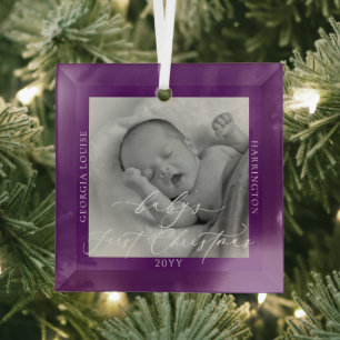 Ornement En Verre Photo personnalisée et nom Premier Noël du bébé