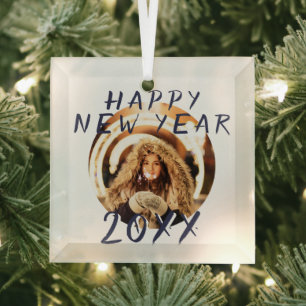 Ornement En Verre Photo ronde Moderne Bonne Année 2023