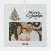 Ornement En Verre Photo verte de Noël (Recto)