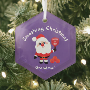 Ornement En Verre Pickleball 🎅 Père Noël violet verre Ornement
