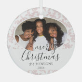 Ornement En Verre Pink Rococo Joyeux Noël Script Photo (Recto)