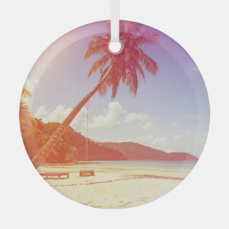 Ornement En Verre Plage, cocotier, lit en bois.