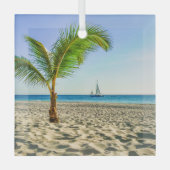 Ornement En Verre Plages tropicales | Bateau, Palmier, Aruba (Recto)