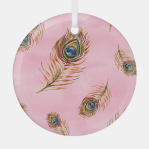Ornement En Verre Plumes de paon or, motif aquarelle sans couture