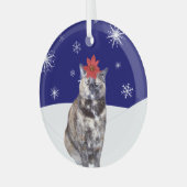 Ornement En Verre Poinsettia sur Tortoiseshell Chat with Snowy Hills (Avant gauche)