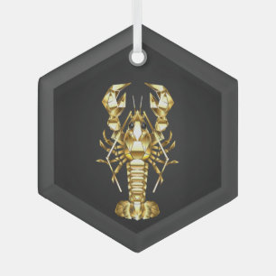 Ornement En Verre Poisson à langouste polygonale dorée sur noir
