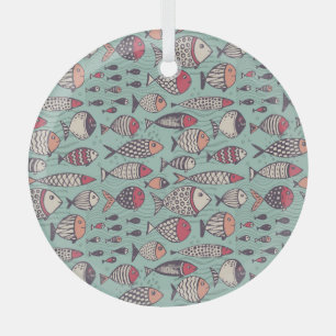 Ornement En Verre Poissons amusants : motif sans couture dessiné à l
