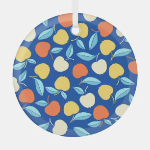 Ornement En Verre Pommes feuilles, arrière - plan bleu, motif transp