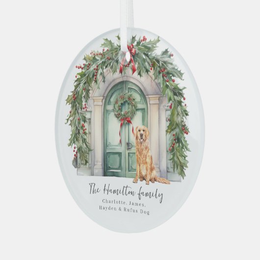 Ornement En Verre Porte d'entrée avec Golden Retriever Noël (Avant gauche)